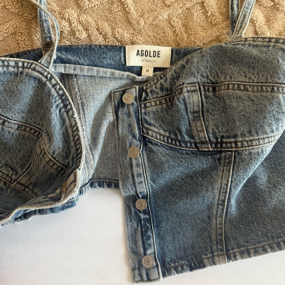 Agolde Denim Crop Top with Button Detail - Picture 2 of 5